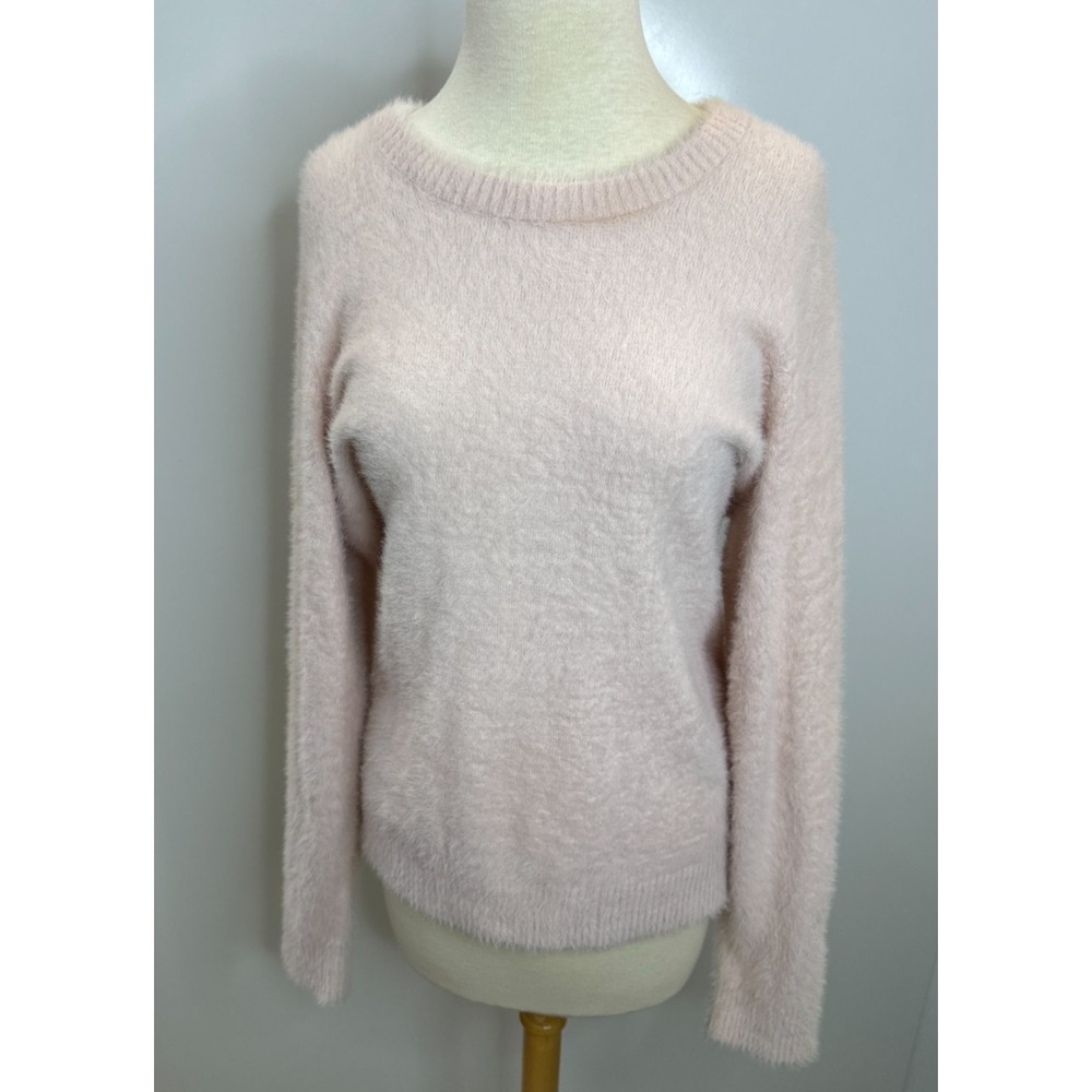 NWT Lucky Brand Pink Fuzzy Eyelash Knit Crew Neck Sweater Large Stretch Cozy - Picture 2 of 15